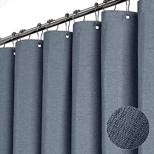 BTTN Extra Long Shower Curtain 84 Inch Long Linen Textured Heavy Duty Fabric Shower Curtain Set with 12 Plastic Hooks Large Hotel Spa Simple Polyester Bath Curtains for Bathroom 72x84 Blue Gray