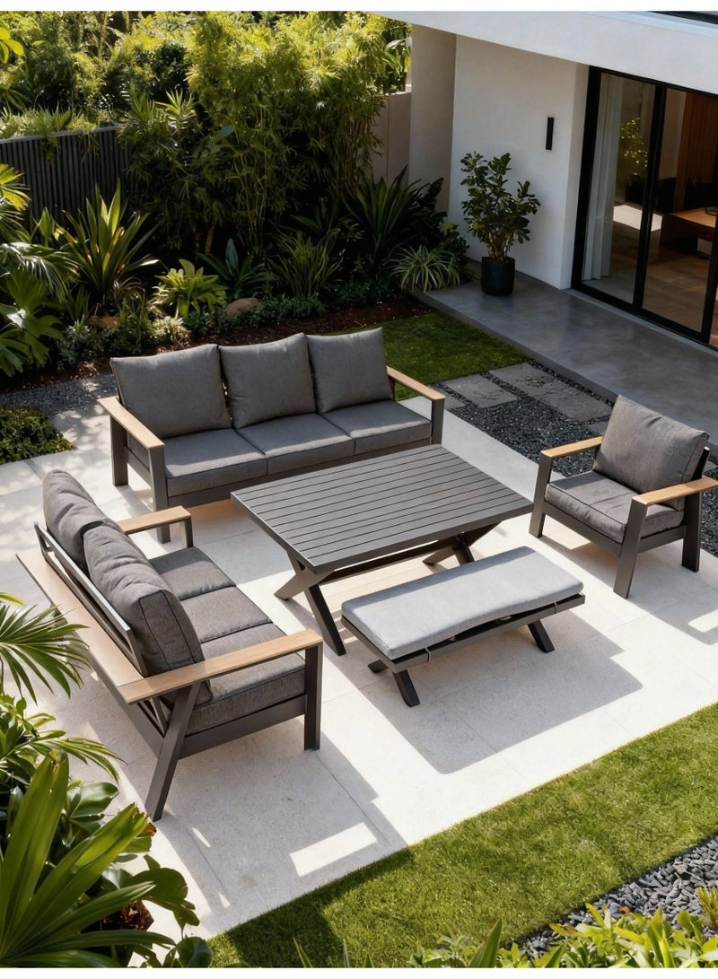 Broyhome 7-Seater Aluminum Outdoor Sofa Set with High Table & Bench -Weather-Resistant Patio Furniture for Gardens, Balconies &Poolside - Image 1