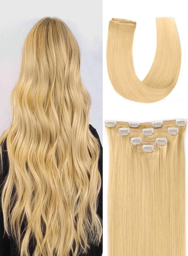 Winsky 16" Clip in Hair Extensions Real Human Hair for Women - Silky Straight Bleach Blonde Remy Hair Extensions Clip on 55grams 4pieces #613 Color - Image 1