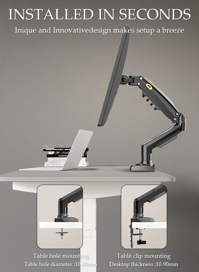 DUNISO Single Monitor stand Desk Mount, Gas Spring Monitor stand, Full Motion Articulating Height Adjustable, Fits 17 - 30 Inch Computer Screen, Clamp and Grommet Base - Image 3