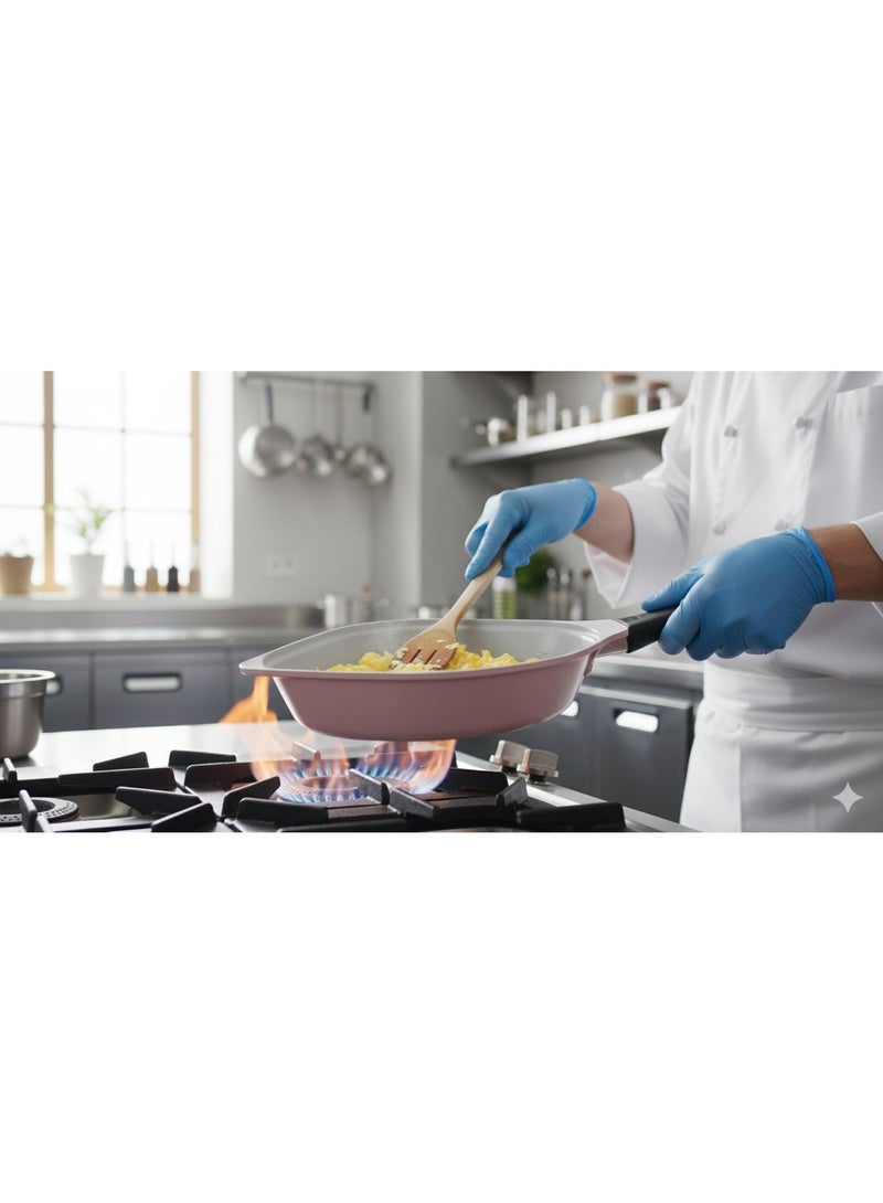BS B&S 28cm Non-Stick Square Grill Pan Pink & White | Durable Aluminum - Image 4