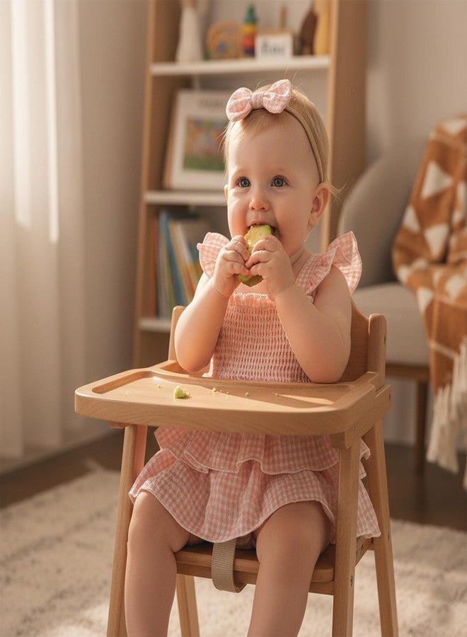 Douhoow Baby Girl Plaid Romper Flying Sleeve Ruffle Baby Dress Romper Infant Girl Summer Clothes with Headband (Pink, 3-6 Months) - Image 5