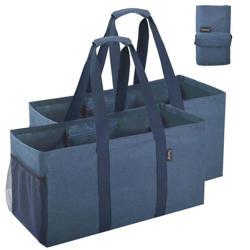 Finnhomy 42L Extra Large Utility Tote Bag Solid Oxford Fabric Storage Bag with Handles and Pockets Reusable Folding Grocery Bags Totes for Pool Beach Picnic Shopping Laundry 2 Pack Denim Blue