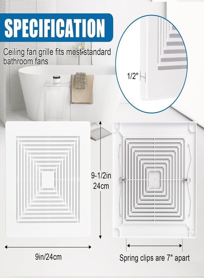 PTLEVYN 9x9 Inch Bathroom Exhaust Fan Cover, White Matte Square Ventilation Grille, Spring Mount for Ceiling/Wall, Fits BP90 BP46 689 688 675 671 670 663, Replacement Hood (1-Pack) - Image 2