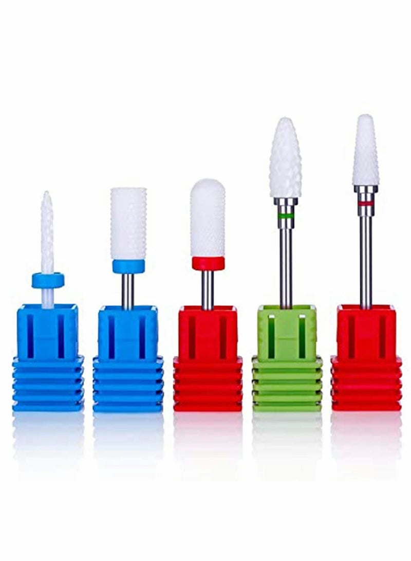 Ceramic Nail Drill Bits Set, 5Pcs 3/32'' Professional Acrylic Nail File Drill Bit for Remove Acrylic Gel Nails Cuticle Manicure Pedicure