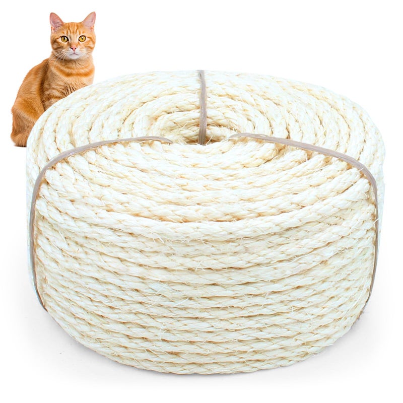Cymuber Sisal Rope for Cat Scratcher, Cymuber 6mm Cat Sisal Rope for Replace Scratching Post and Scratcher Repair, DIY Hemp Twine for Tree Tower Carpet Mat Kicker House Pet Toy and Crafts(65-Feet/20M) - Image 1