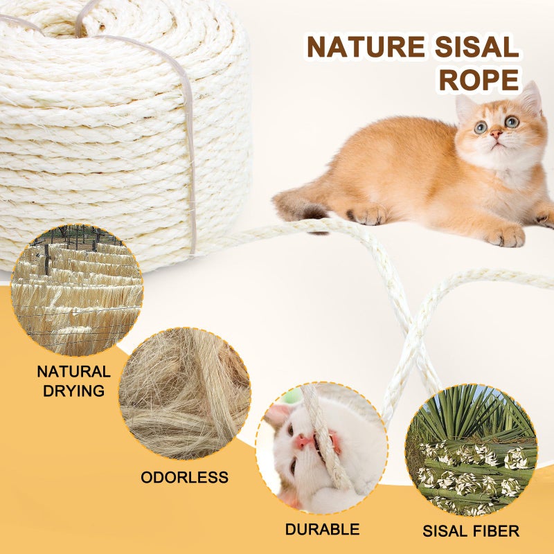 Cymuber Sisal Rope for Cat Scratcher, Cymuber 6mm Cat Sisal Rope for Replace Scratching Post and Scratcher Repair, DIY Hemp Twine for Tree Tower Carpet Mat Kicker House Pet Toy and Crafts(65-Feet/20M) - Image 3