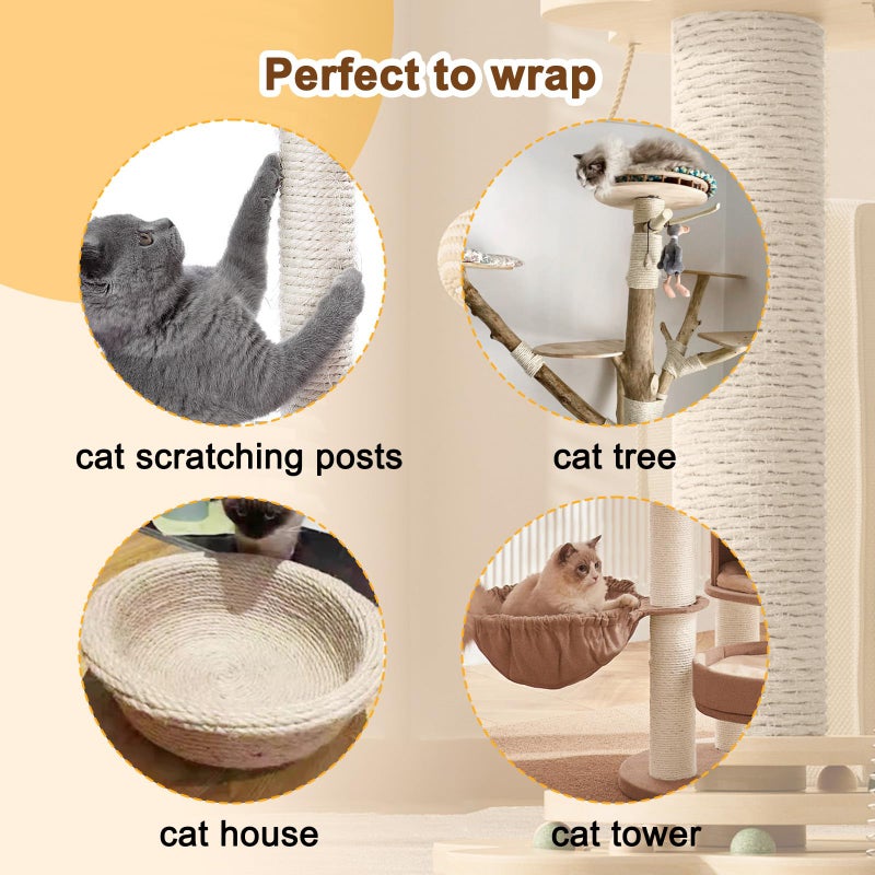 Cymuber Sisal Rope for Cat Scratcher, Cymuber 6mm Cat Sisal Rope for Replace Scratching Post and Scratcher Repair, DIY Hemp Twine for Tree Tower Carpet Mat Kicker House Pet Toy and Crafts(65-Feet/20M) - Image 5