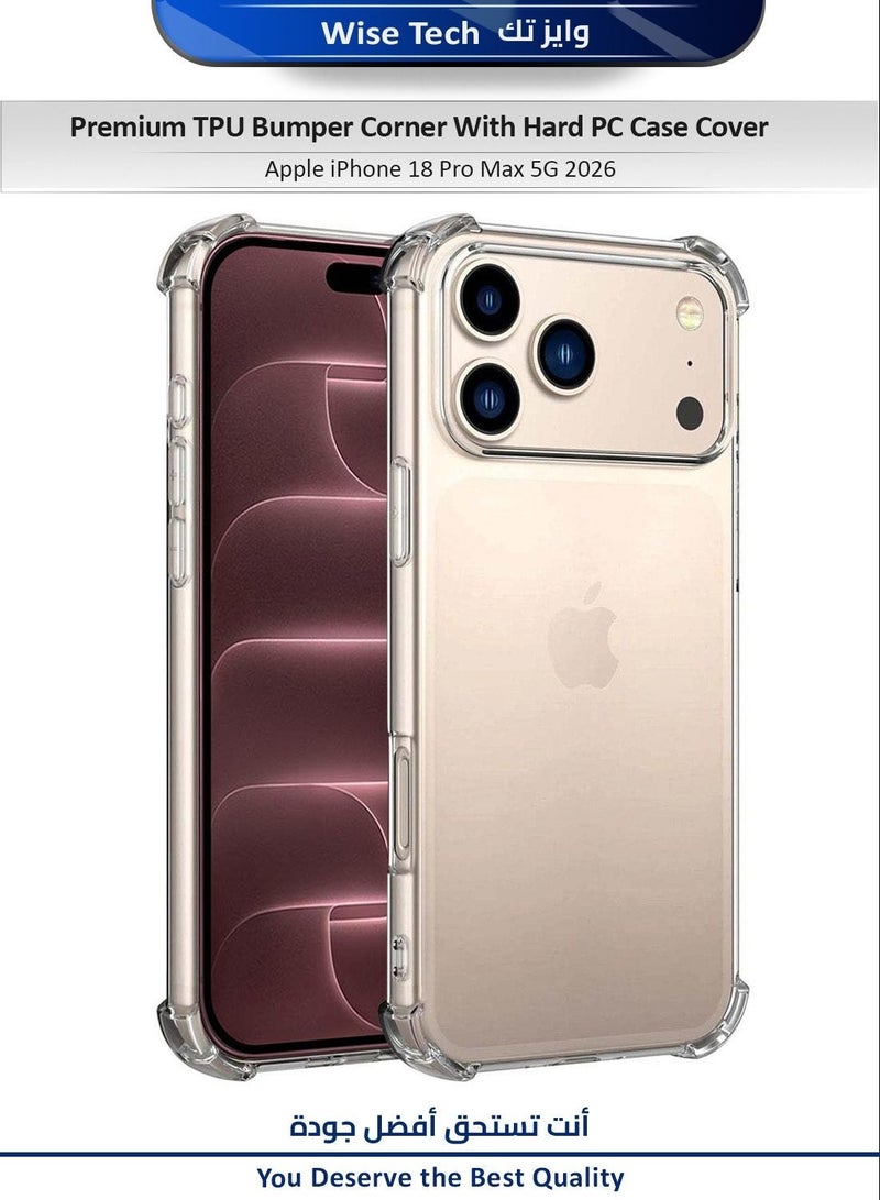 Wtech Apple iPhone 18 Pro 5G 2026 TPU Bumper Corners With Hard PC Case Cover (MCTPTN) - Clear & Apple iPhone 18 Pro 5G 2026 Premium Nano Ceramic Full Glue Full Cover Matte Flexible Screen Protector (MSCNMN) - Clear/Black Bundle - Image 2