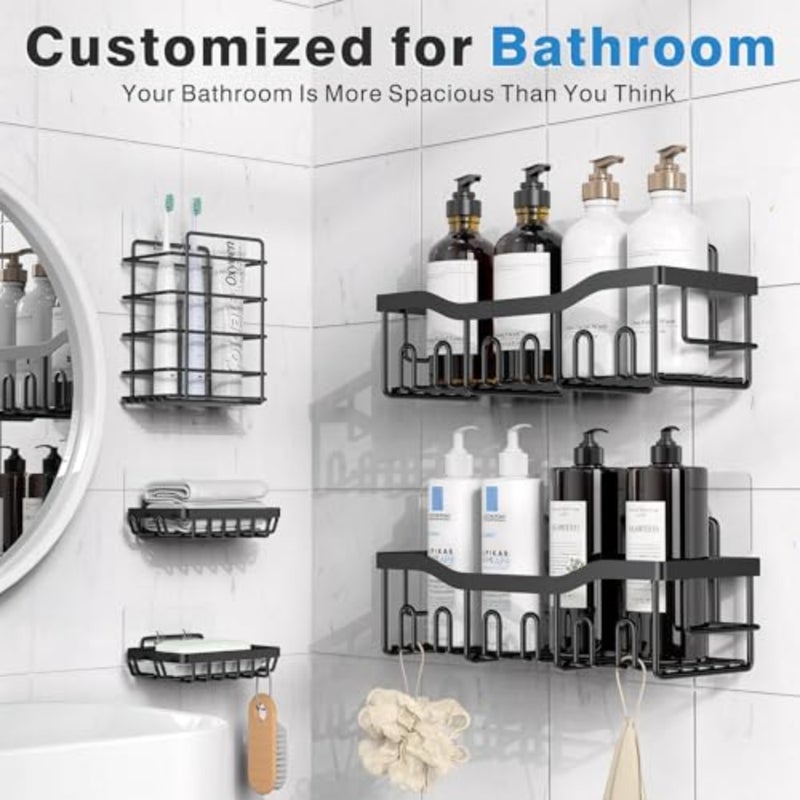 Adhesive Shower Caddy, 5 Pack Rustproof Stainless Steel Bath Organizers With Large Capacity, No Drilling Shelves for Bathroom Storage and Home Decor - Image 2