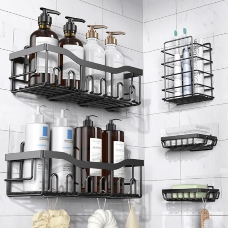 Adhesive Shower Caddy, 5 Pack Rustproof Stainless Steel Bath Organizers With Large Capacity, No Drilling Shelves for Bathroom Storage and Home Decor - Image 1
