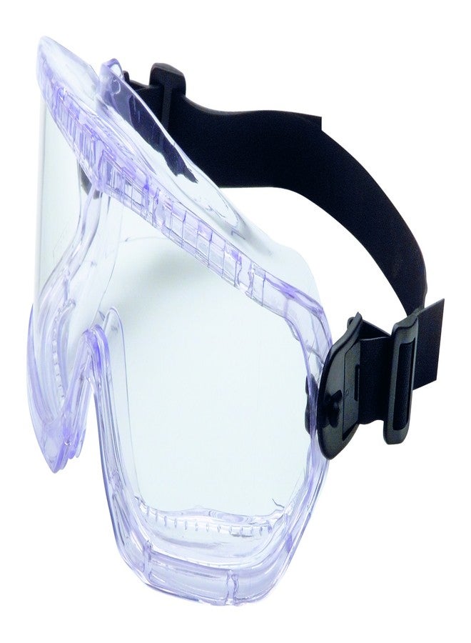 نظارات السلامة هانيويل يوفكس V-Maxx (رقم الموديل 11250810) مزودة بفتحة تهوية غير مباشرة، وعصابة رأس من النيوبرين، وعدسة شفافة مع طلاء مضاد للضباب (Fog-Ban).