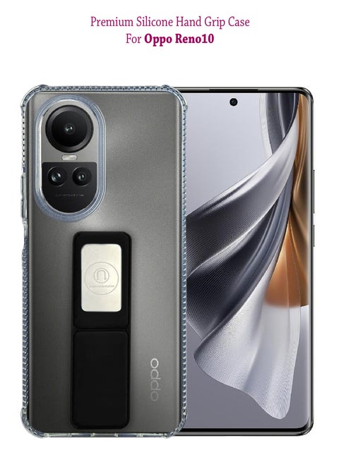 Silicone Protective Hand Grip Case Cover For Oppo Reno10 - Clear/Black