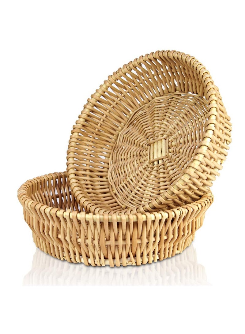 Handmade Bread Basket, 2 PCS Natural Wicker Fruits Bread Baskets, 11.8inch Round Bread Basket, Wicker Fruit Basket, Handmade Rattan Storage Baskets, for Kitchen (Round Basket) - Image 1