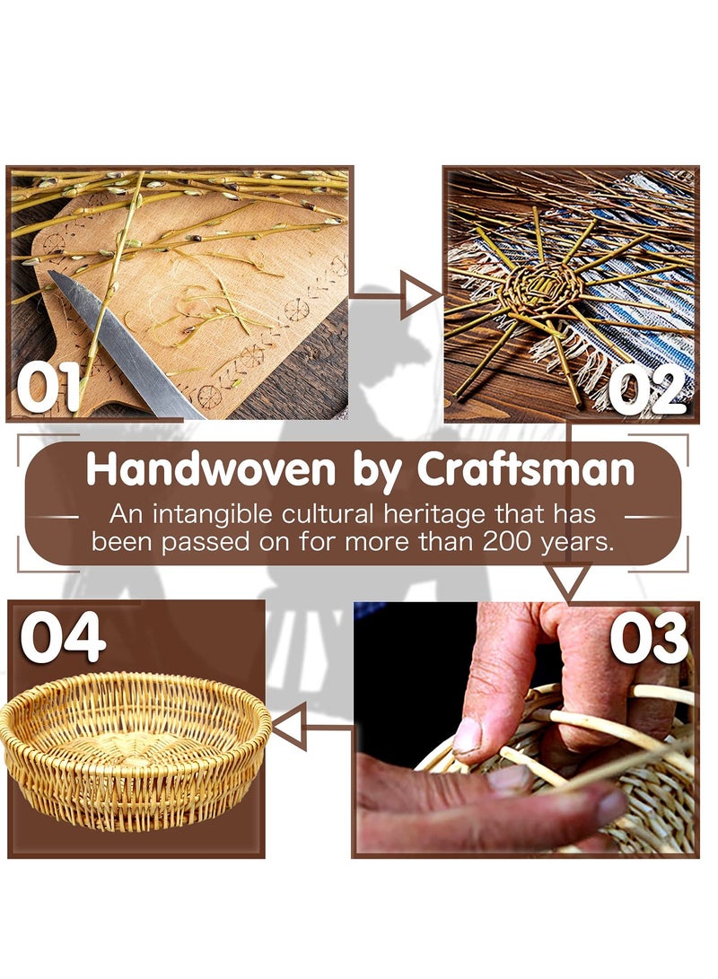Handmade Bread Basket, 2 PCS Natural Wicker Fruits Bread Baskets, 11.8inch Round Bread Basket, Wicker Fruit Basket, Handmade Rattan Storage Baskets, for Kitchen (Round Basket) - Image 5
