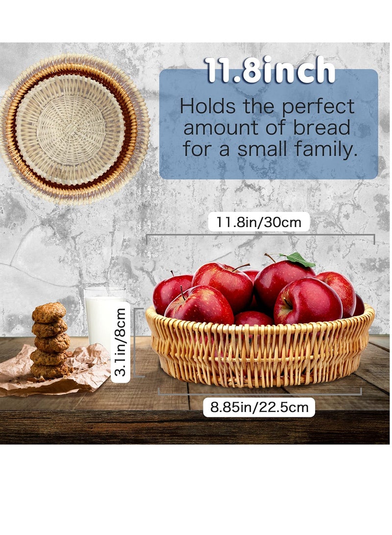 Handmade Bread Basket, 2 PCS Natural Wicker Fruits Bread Baskets, 11.8inch Round Bread Basket, Wicker Fruit Basket, Handmade Rattan Storage Baskets, for Kitchen (Round Basket) - Image 2