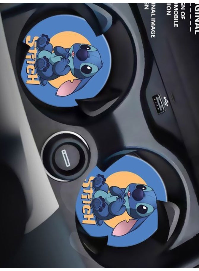 Two piece nonslip car cup holders with  Stitch cartoon character design unique car accessory and decoration