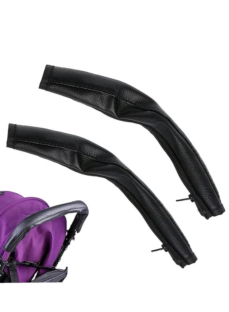 2 PCS Pushchair Handle Leather Pram Handle Cover Universal Buggy Handle Cover Pushchair Handle PU Leather Pushchair with Zip for Dustproof - Image 1