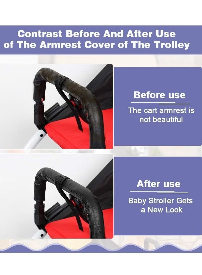2 PCS Pushchair Handle Leather Pram Handle Cover Universal Buggy Handle Cover Pushchair Handle PU Leather Pushchair with Zip for Dustproof - Image 4