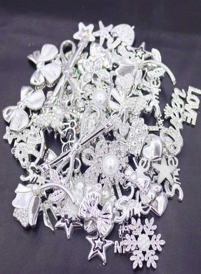 RoedCuoo 81Pcs Big Junk Charms Bulk,Bling Flat Back Charm for Junk Socks,Silver Rhinestone and Pearl Charms for Junk Phone Case,Hearts,Bows,Stars,Bunnies,and More Cute DIY Accessories for Decorating and - Image 4