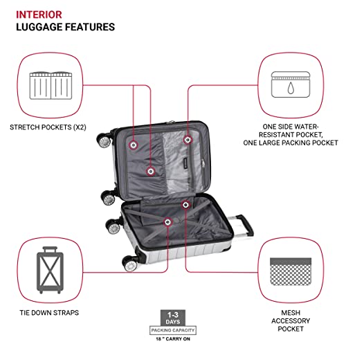 SWISSGEAR حقائب سفر صلبة قابلة للتوسيع من SwissGear 7782 مع عجلات دوارة، فضي، حقيبة يد 20 بوصة - Image 4