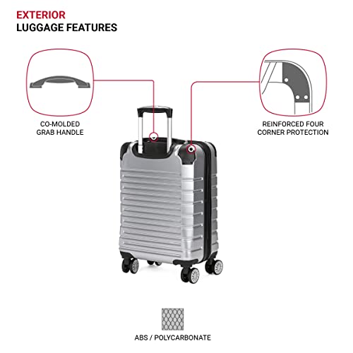 SWISSGEAR حقائب سفر صلبة قابلة للتوسيع من SwissGear 7782 مع عجلات دوارة، فضي، حقيبة يد 20 بوصة - Image 3