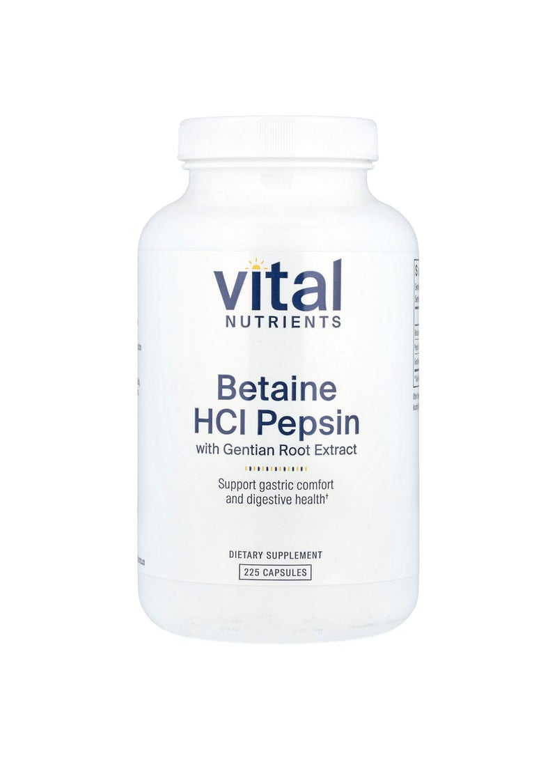 Betaine HCl Pepsin with Gentian Root Extract, 225 Capsules