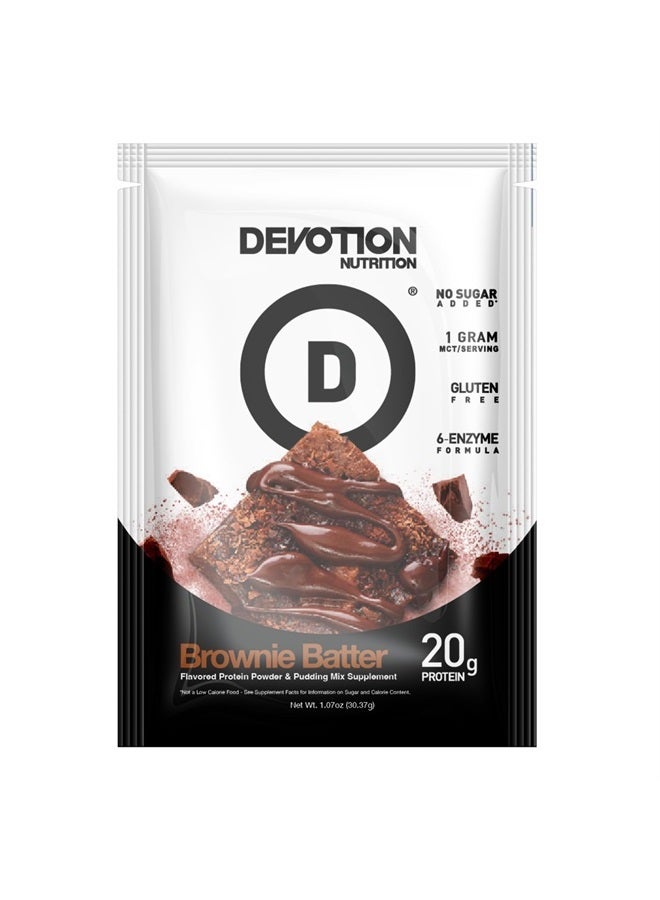 Devotion Nutrition Protein Powder Blend | Gluten Free, Keto Friendly, No Added Sugars | 1g MCT | 20g Whey & Micellar Protein | 12 Count Packets (Brownie Batter) - Image 1