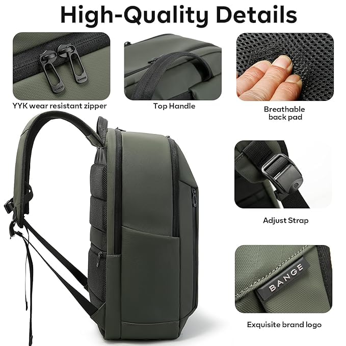 Red Lemon BANGE Venture 30L Laptop Backpack for Men & Women | Large Backpack with YKK Zippers | Water-Resistant, Durable Oxford & Nylon Fabric Fits 15.6" Laptops for Office & Travel (Green) - Image 5