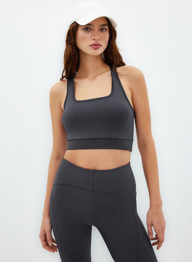 trendyol Dark Anthracite Support/Shaping Back Detail Square Neck Knitted Sports Bra  - Image 4