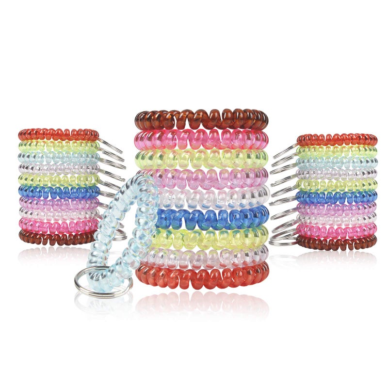 BIHRTC Pack of 30 Colorful Flexible Spiral Wrist Coil Keychain Stretchable Coil Spring Wristband Wrist Coil Key Ring for Office, Workshop, Shopping Mall, Sauna, Gym,Pool
