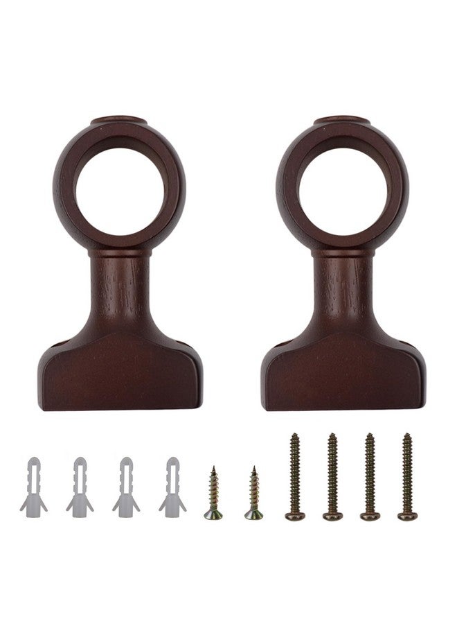 Antrader Curtain Rod Holders,2Pcs Wood Curtain Rod Holder,Wood Curtain Brackets for 1-1/2"(35mm) Pole,Brown - Image 1