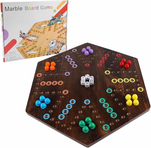 NRZSSN Wahoo Marble Board GameExtra Large 236 Inches Game Board for 4 and 6 Players Classic Family Fun with 30 Marbles 6 Dice Storage Bag Gift Box Bright Colors Extra Large Flame - Image 1