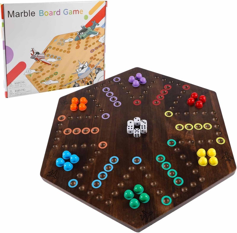NRZSSN Wahoo Marble Board GameExtra Large 236 Inches Game Board for 4 and 6 Players Classic Family Fun with 30 Marbles 6 Dice Storage Bag Gift Box Bright Colors Extra Large Flame - Image 3