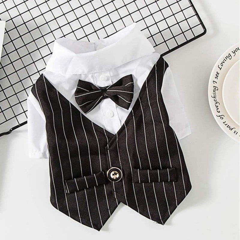 Cozy Pet Clothes Bow Tie Costume Formal Tuxedo Suit for Puppy Teddy Cat Small Cute Indoor Wedding Party Outfit Fashion Dog and Cat (Black Size S) - Image 3