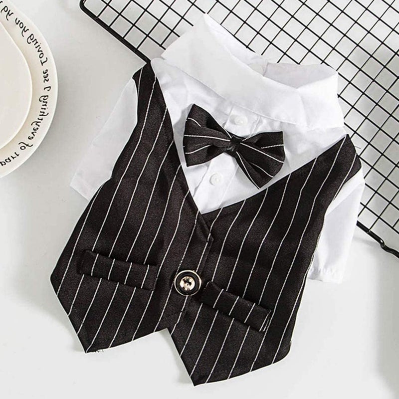 Cozy Pet Clothes Bow Tie Costume Formal Tuxedo Suit for Puppy Teddy Cat Small Cute Indoor Wedding Party Outfit Fashion Dog and Cat (Black Size S) - Image 2