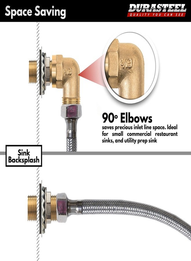 DuraSteel Wall Mount Faucet 90-Degree Elbow - Commercial Kitchen Faucet Space Saving Backsplash Kit - Heavy Duty 1/2" IPS Female x 1/2" IPS Male Brass Fitting, Pack of 2 - Image 2