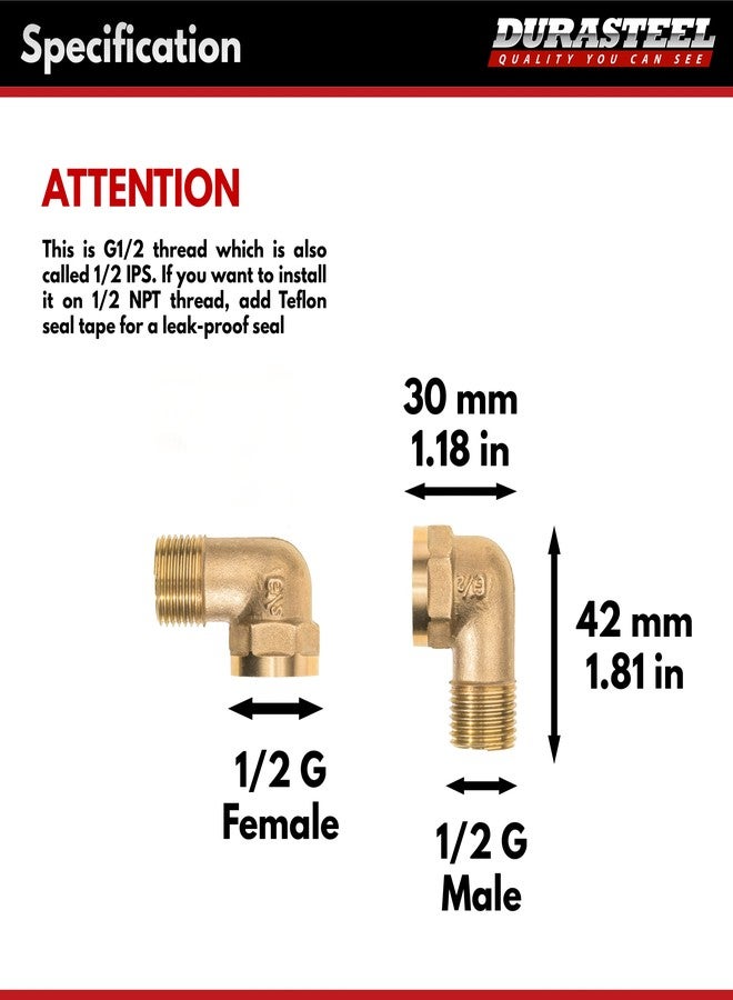 DuraSteel Wall Mount Faucet 90-Degree Elbow - Commercial Kitchen Faucet Space Saving Backsplash Kit - Heavy Duty 1/2" IPS Female x 1/2" IPS Male Brass Fitting, Pack of 2 - Image 4