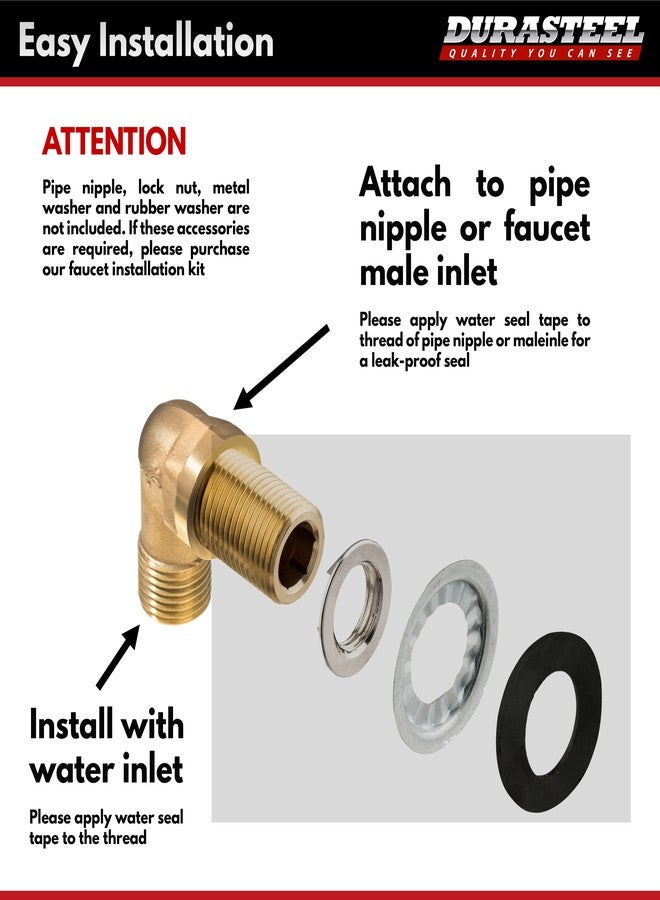 DuraSteel Wall Mount Faucet 90-Degree Elbow - Commercial Kitchen Faucet Space Saving Backsplash Kit - Heavy Duty 1/2" IPS Female x 1/2" IPS Male Brass Fitting, Pack of 2 - Image 3