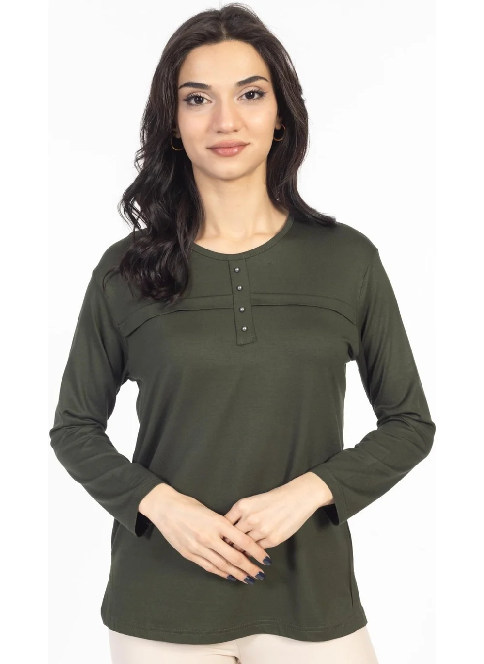 Mutlu City New Season 2024 Plain Pattern Round Neck Lycra Mother's Combed Cotton Blouse 6484