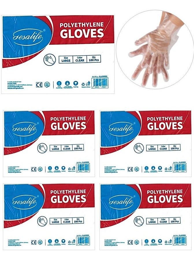 Gesalife Disposable Plastic Gloves Latex and Powder Free Polyethylene Clear Hand Covers 100 Pcs x 5 Packs  - Image 1