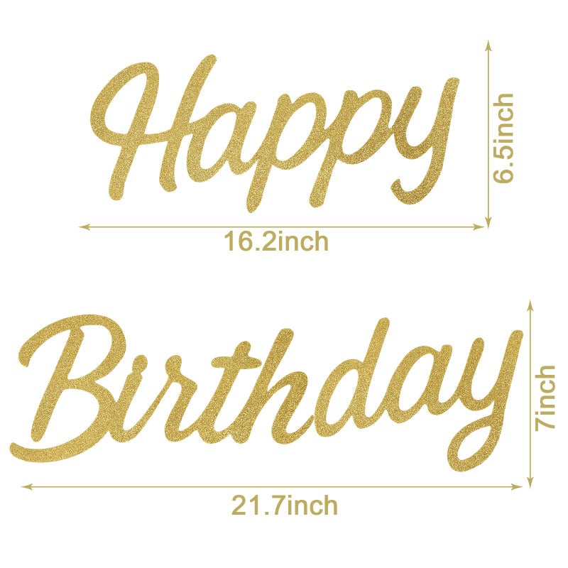 MASTRON Happy Birthday Sign for Backdrop, Glitter Gold 21 X 22 'Happy Birthday' Decal Letters Sticker Balloon Arch Backdrop for Unisex All Ages Men Women Birthday Party Supplies Decorations - Image 2