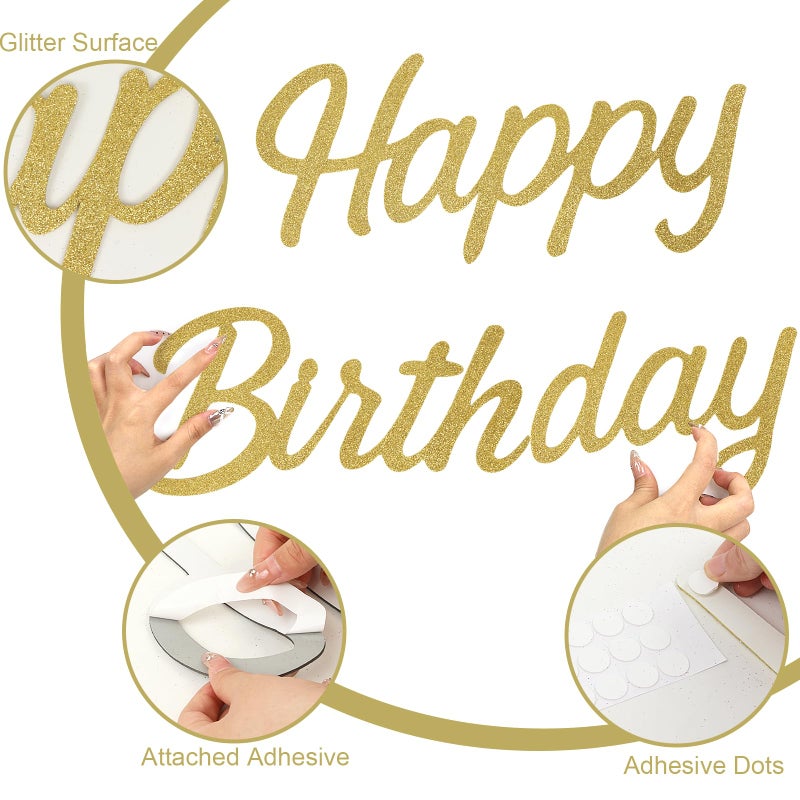 MASTRON Happy Birthday Sign for Backdrop, Glitter Gold 21 X 22 'Happy Birthday' Decal Letters Sticker Balloon Arch Backdrop for Unisex All Ages Men Women Birthday Party Supplies Decorations - Image 5