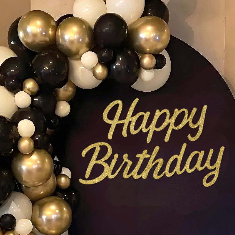 MASTRON Happy Birthday Sign for Backdrop, Glitter Gold 21 X 22 'Happy Birthday' Decal Letters Sticker Balloon Arch Backdrop for Unisex All Ages Men Women Birthday Party Supplies Decorations - Image 1