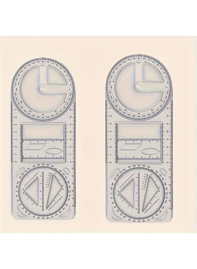 2 Pack Multifunctional Math Geometry Ruler with Protractor Compass Durable Plastic - Image 1
