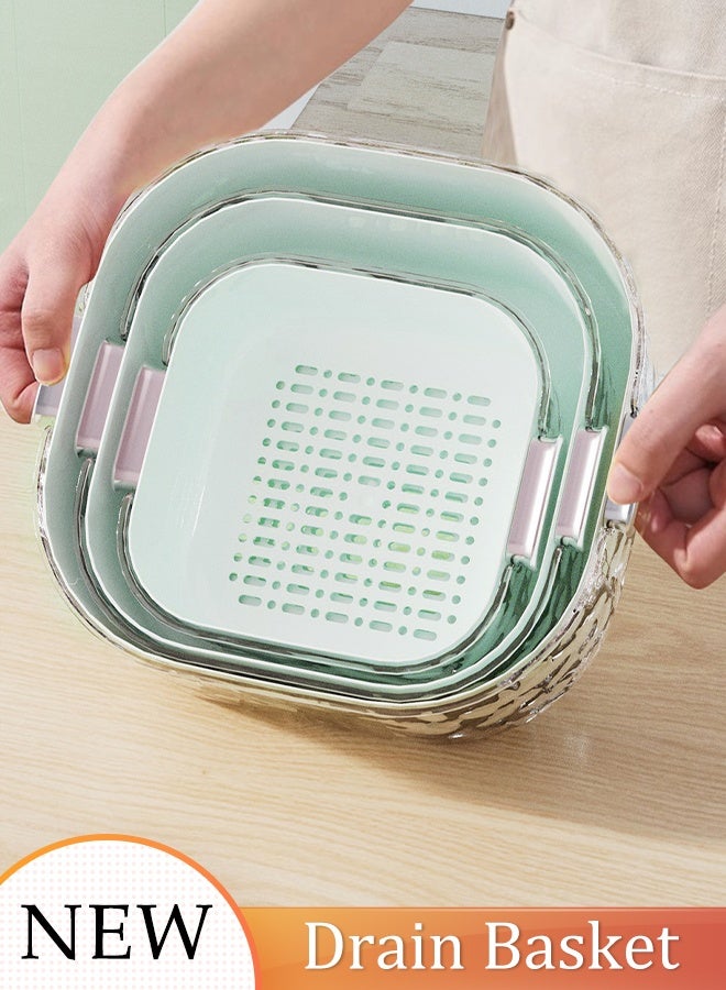 DUNISO Multifunctional Drain Basket Set Drainage Basket Funnel Strainer Double Layer Drain Basket Household Kitchen Strainer Bowl Plastic Washing Vegetables Basket with Handle for Fruit Washing, Vegetable Draining and Food Storage - Image 1