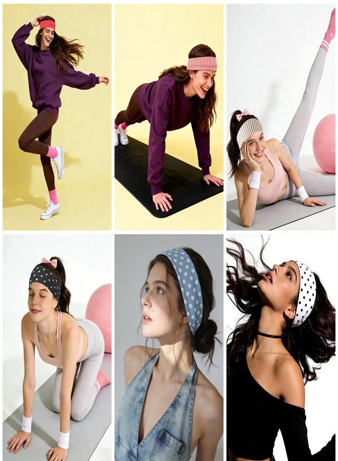 Fecawd 6PCS Headbands for Women Non Slip Elastic Sweat Hairbands Fashion Sports Hair Bands Soft Cloth Fabric Stretchy Headband for Workout Yoga Running (Dot) - Image 4