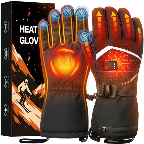 Cauasock Heated Gloves, Rechargeable Heated Gloves for Men Women, Waterproof Electric Heating Ski Gloves with Touchscreen for Cold Weather Skiing Snowboarding Hiking Hunting Gifts (Black,L) - Image 1