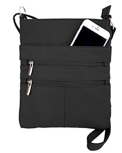 Roma Leathers Mini Cross Body Purse - Multi Pocket Double Zipper Handbag - Premium Black Leather - Adjustable Shoulder Strap - Convenient Travel Bag - Designed in the U.S.A. - Image 1