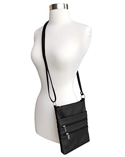 Roma Leathers Mini Cross Body Purse - Multi Pocket Double Zipper Handbag - Premium Black Leather - Adjustable Shoulder Strap - Convenient Travel Bag - Designed in the U.S.A. - Image 5